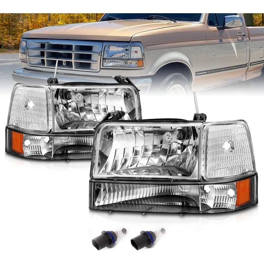 

Chrome Replacement Headlight Assembly with Bumper Corner Lamp Set for 19921996 F150 F250 F350 Bronco Trucks Ideal for OffRoad