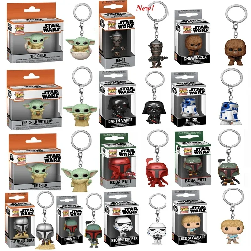 FUNKO Movie&TV Star-Wars The Child Yoda Keychain Toy Boba Feit IG-11 with Cup the Mandalorian Darth Vader Stromtrooper Keyrings