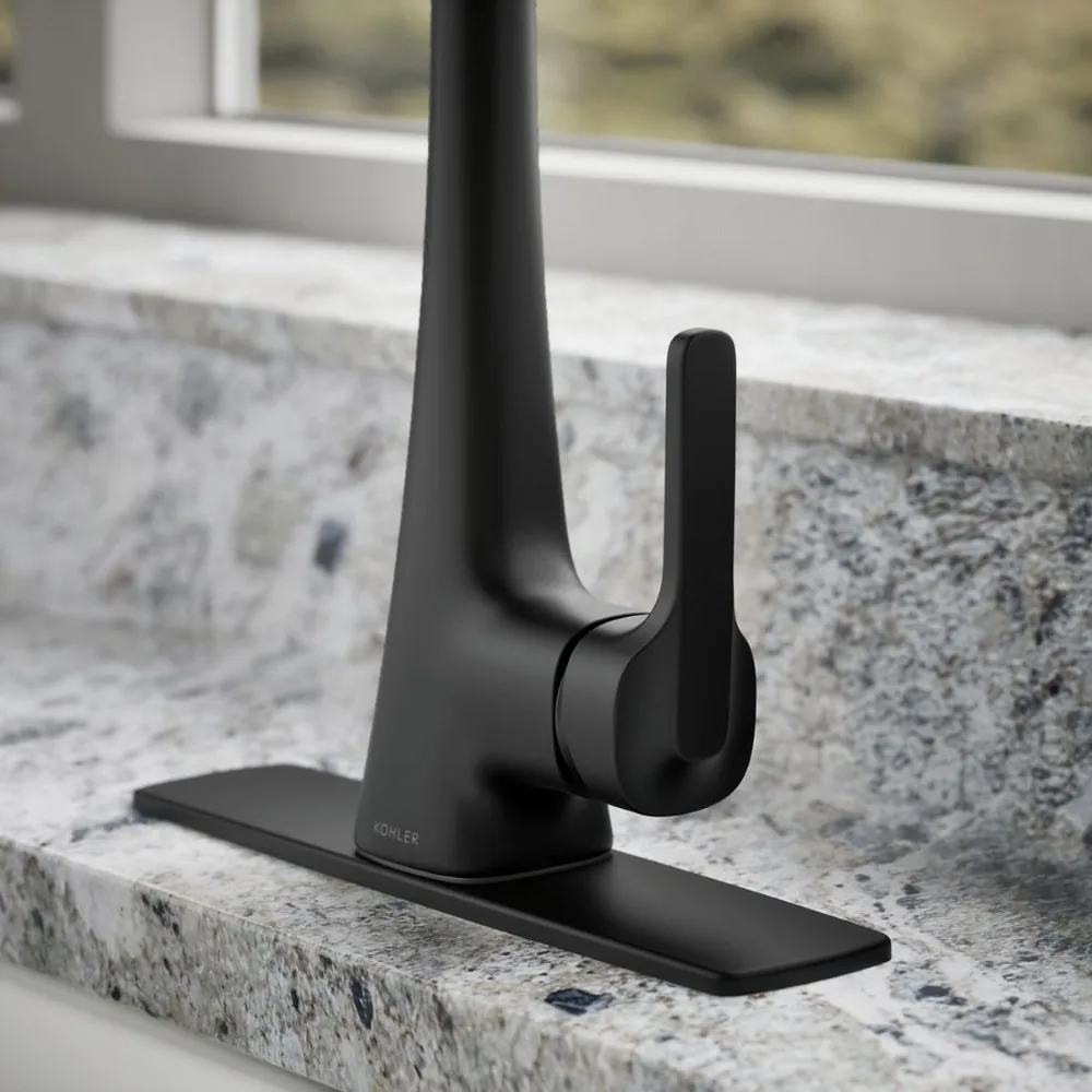 Kohler Maxton Torneira de cozinha removível preta fosca com dispensador de sabonete e pulverizador