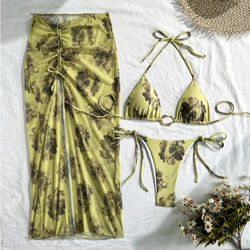 3Pcs Sexy Bikinis Female Swimsuits Women Three-Piece Swimwear Beach Swimming Wear Bathing Suits Brazilian Bikini Set Pool Bather