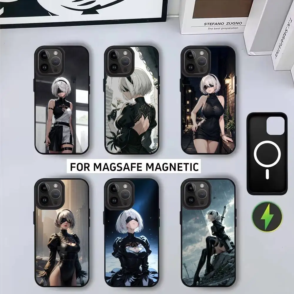 

Cool girl N-Nier 2B A-Automata Phone Case For iPhone17,16,15,14,13,12,11 Plus,Pro Max Magnetic For Magsafe Wireless Charging