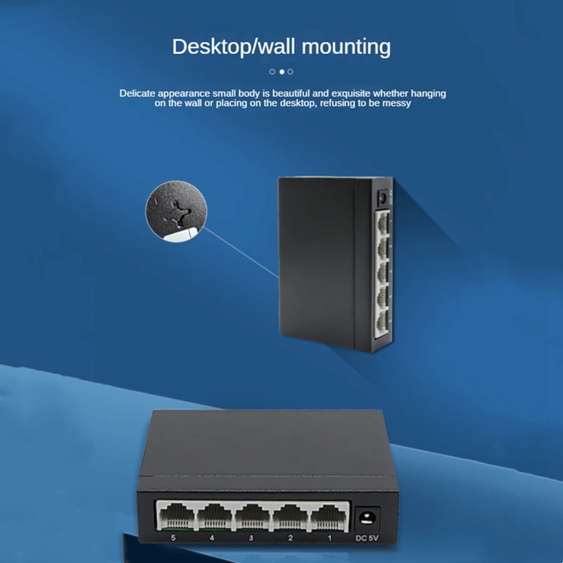 5 Ports Gigabit Network Switch, 1000Mbps Tiny Ethernet Splitter Network Switch For Desktop And Wall Mount ,Plug And Play