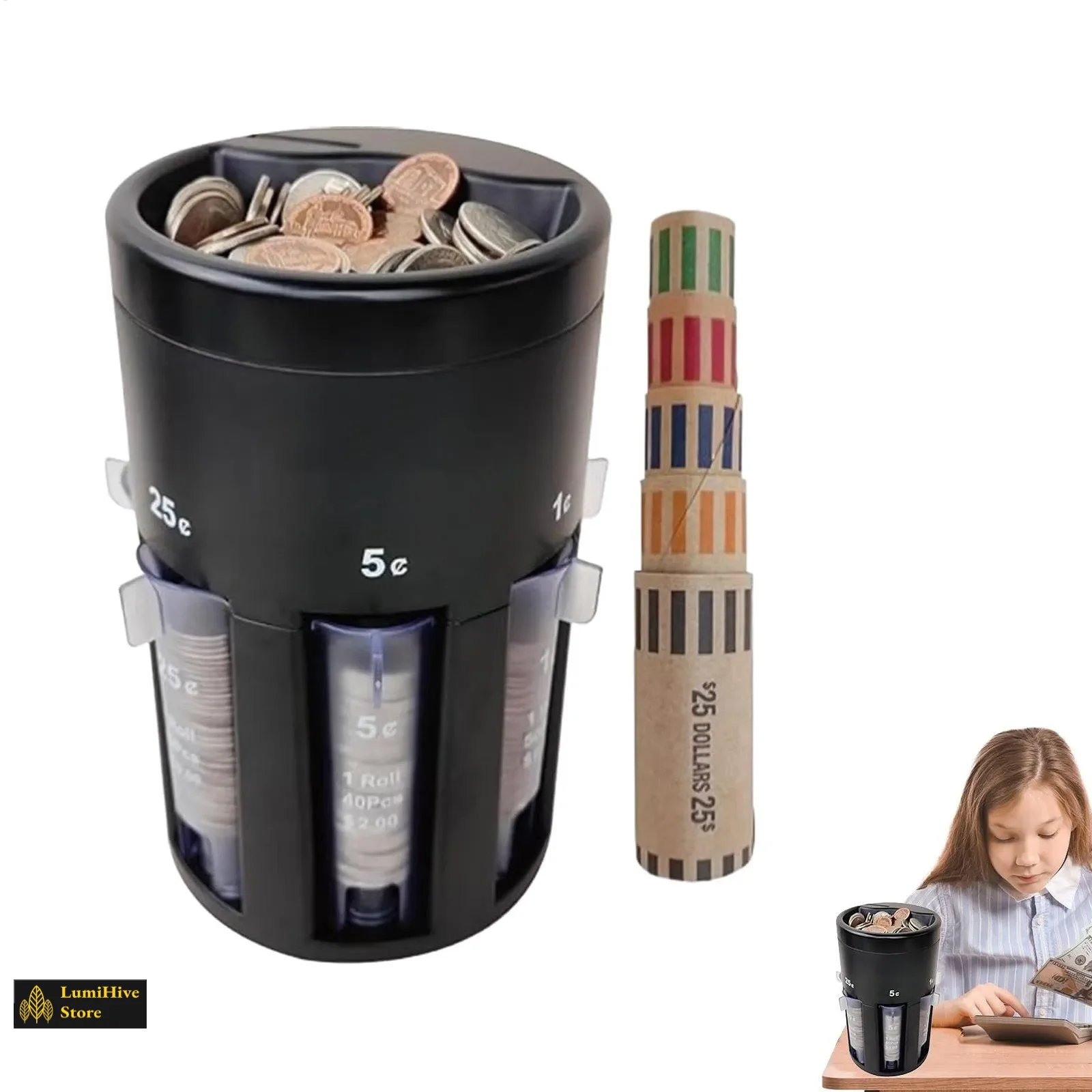 

Automatic Coin Sorter Machine w/ Wrappers - Digital Counting & Banking Organizer for Home Office Use Cashier Assistance Tool