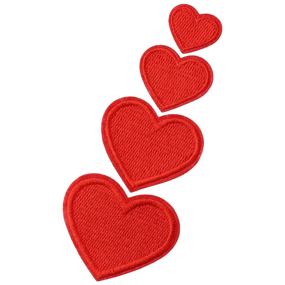 40 PCS Red Heart Shape Iron on Patches Mini Heart Iron-on sew-on Patches Embroidered Applique Decoration Patches 4 Sizes Custom