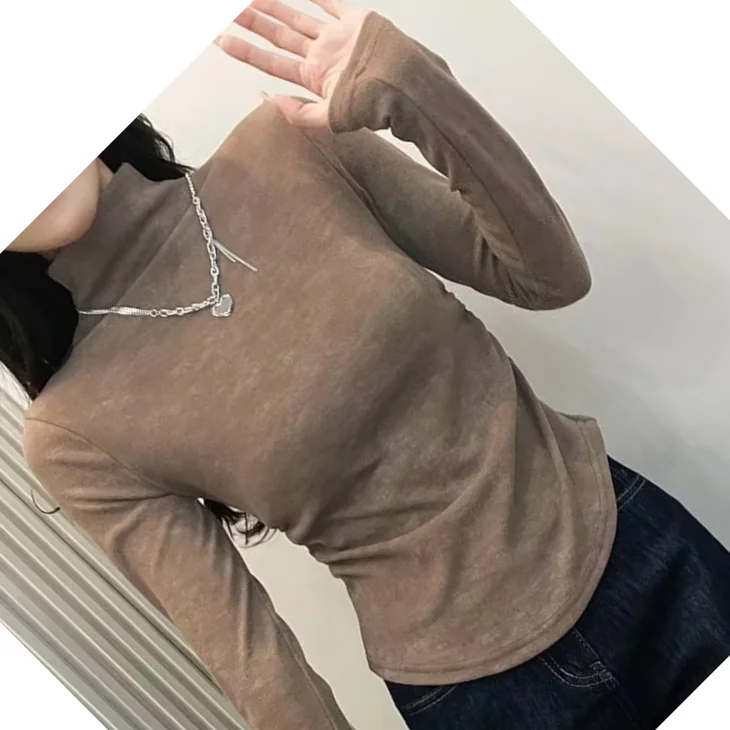 Plus-size Women's Autumn And Winter New Arrival Casual Fitted Double-faced Velvet Tie-dye Half-high Collar Long-sleeve Top