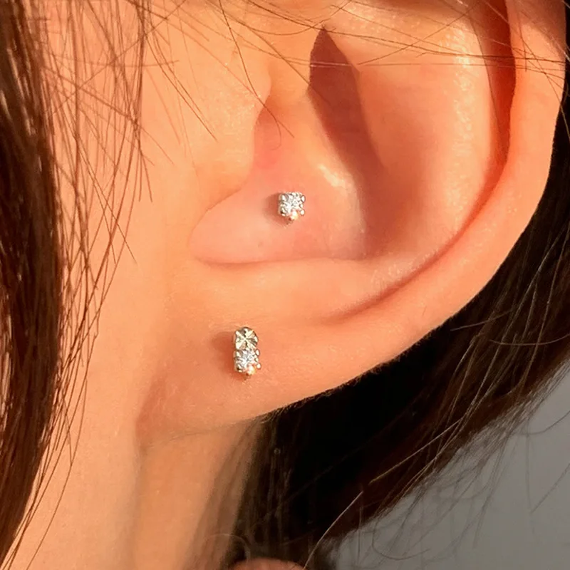 Faceted Zircon Little Bean Stud Earrings S925 Sterling Silver Daily Popular Female Accessories Birthday Gifts All Occasion