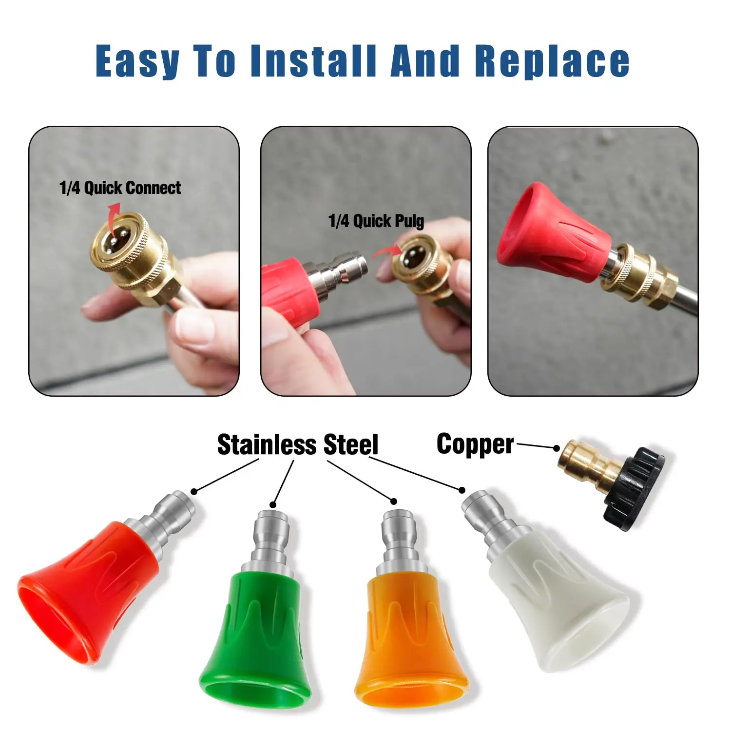 Pressure Washer Water Gun Nozzle Guard Power Washer Nozzle Tips Splash Proof Stainless Steel Nozzle 1/4\