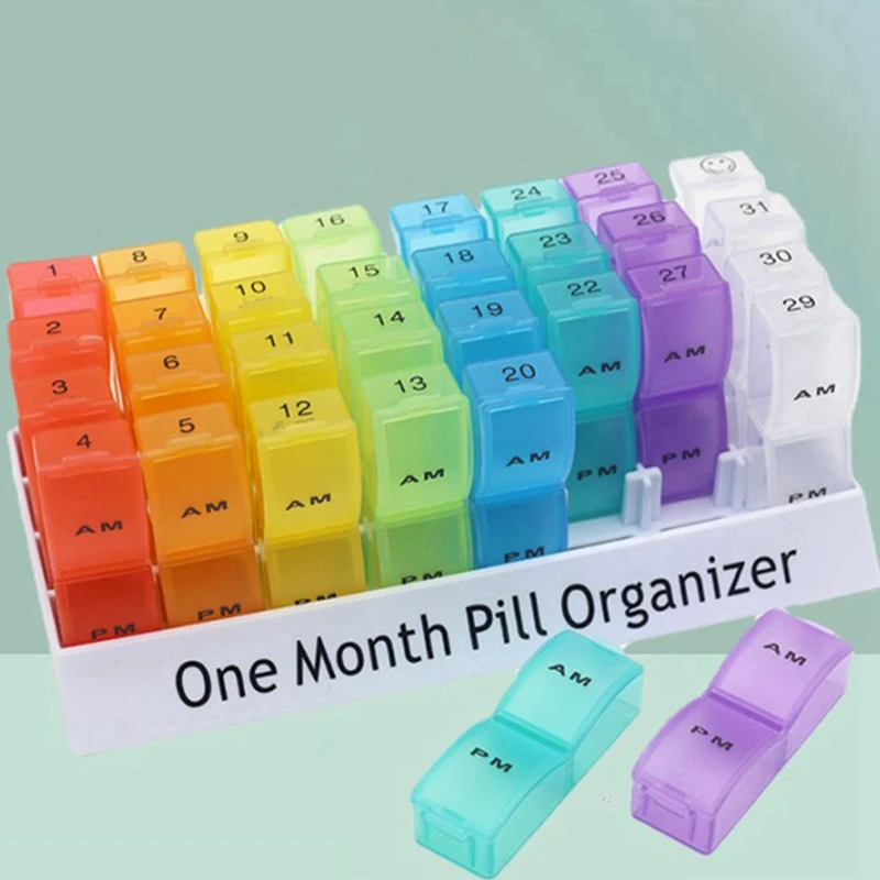 2X Monthly Pill Organizer 2 Time A Day, 31 Day Pill Case Small Compartments To Hold Vitamin Medicine Organizer