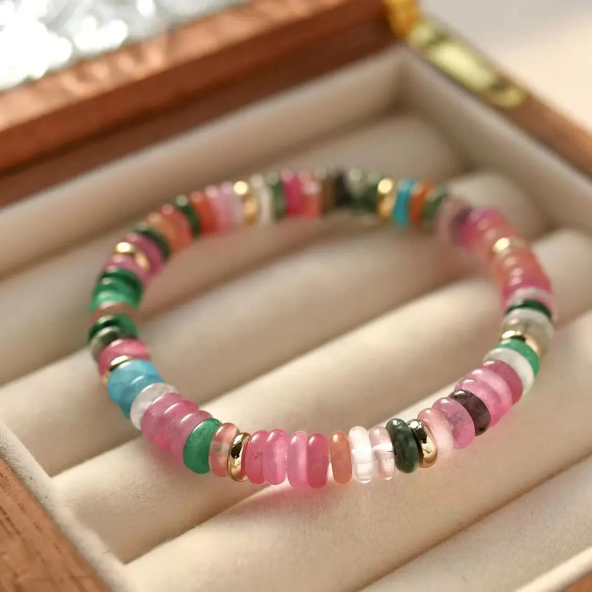 Summer Cool Elastic Bracelet Color Beads Dopamine Girl Versatile Natural Stone Bead Trend 2024 New