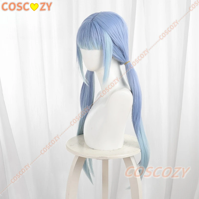 Juego Honkai: Nanafey Nana Wu, peluca de Cosplay, pelo de cola de caballo doble degradado azul claro, peluca de juego de rol para fiesta de Halloween + gorro gratis