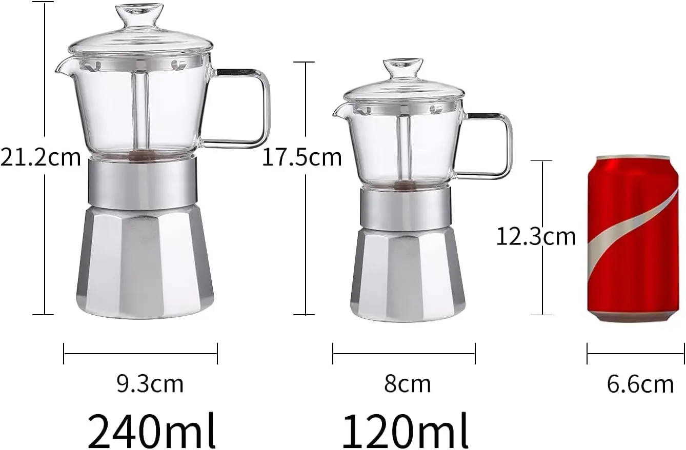 

Moka Stovetop Espresso Maker,Crystal Glass-top & Aluminum Espresso Moka Pot,Classic Italian coffee maker,360ml(8cup)