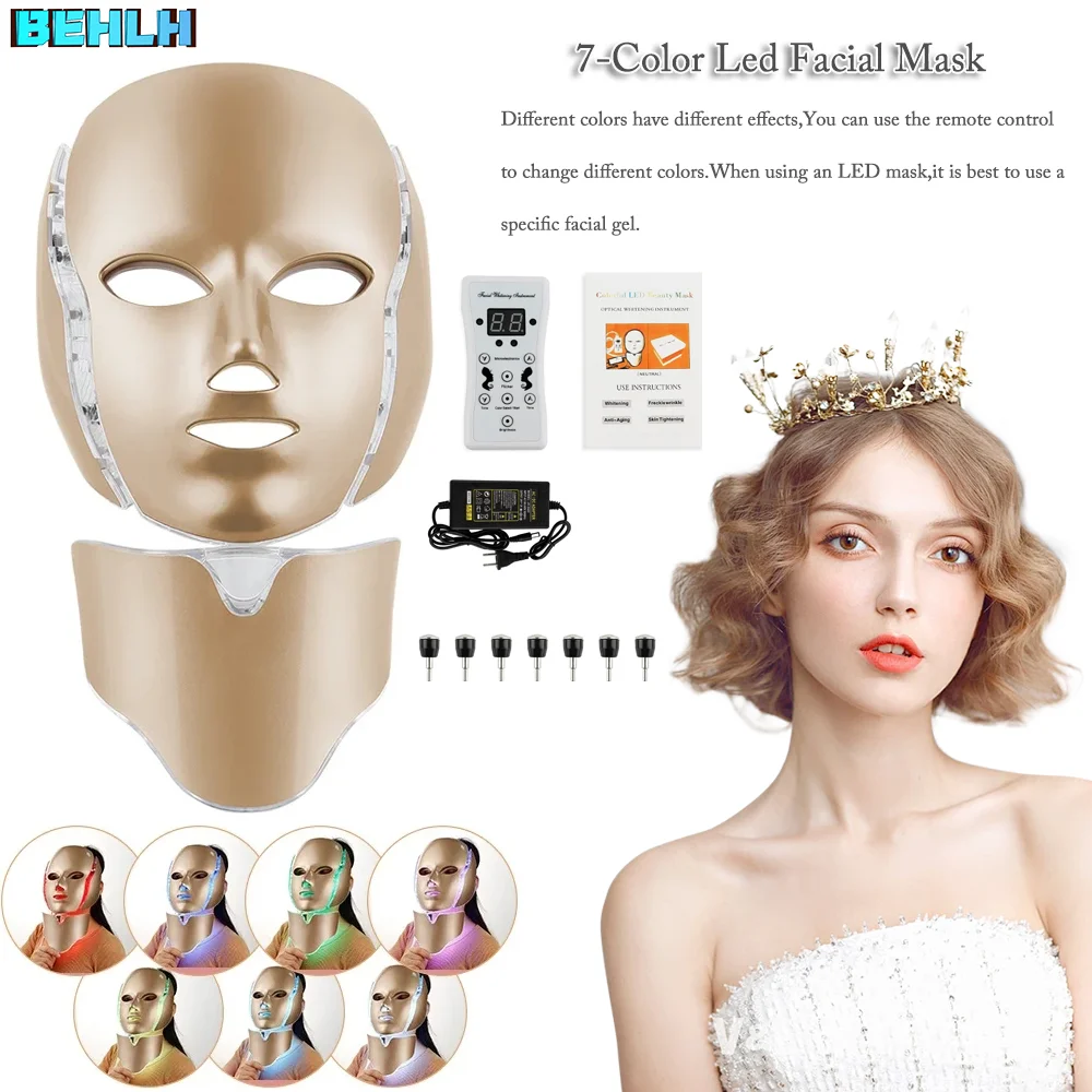 

7 Colors Light LED Facial Mask with Neck Face Care Treatment Beauty Anti Acne Therapy Face Whitening Skin Rejuvenation Machine