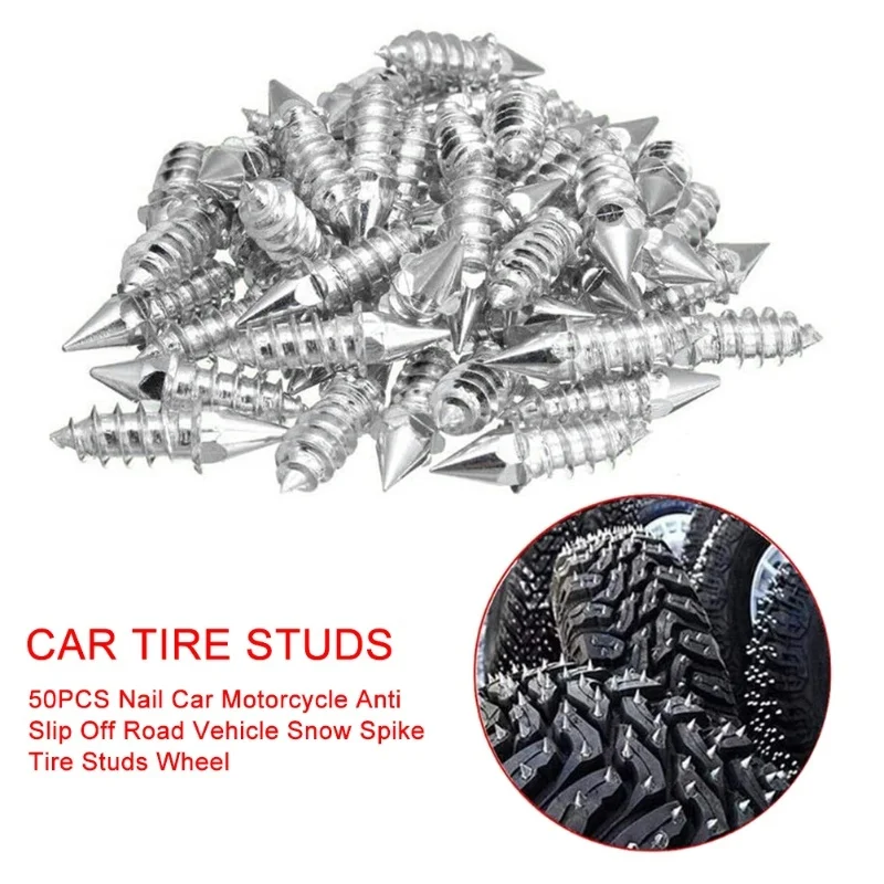 50Pcs Tyre Rivets Anti Slip Ice Snow Spikes Car Motorcycle Off Road Screw Tyre Rivets Wheel Antislip Snow Spike