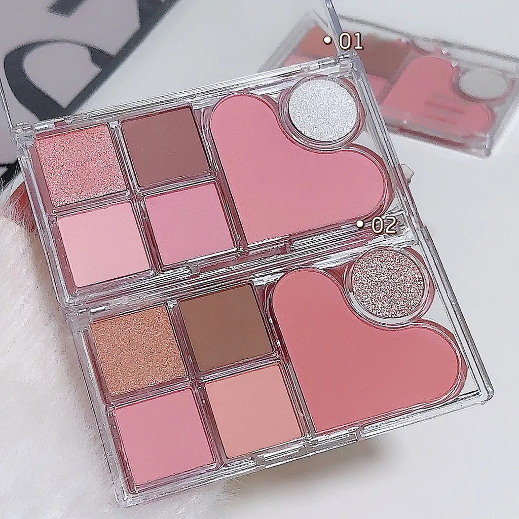 Bandeja de sombra de ojos integrada de luz y sombra, maquillaje rosa tierno con perla mate, sombra de ojos de seis colores estilo puro deseo
