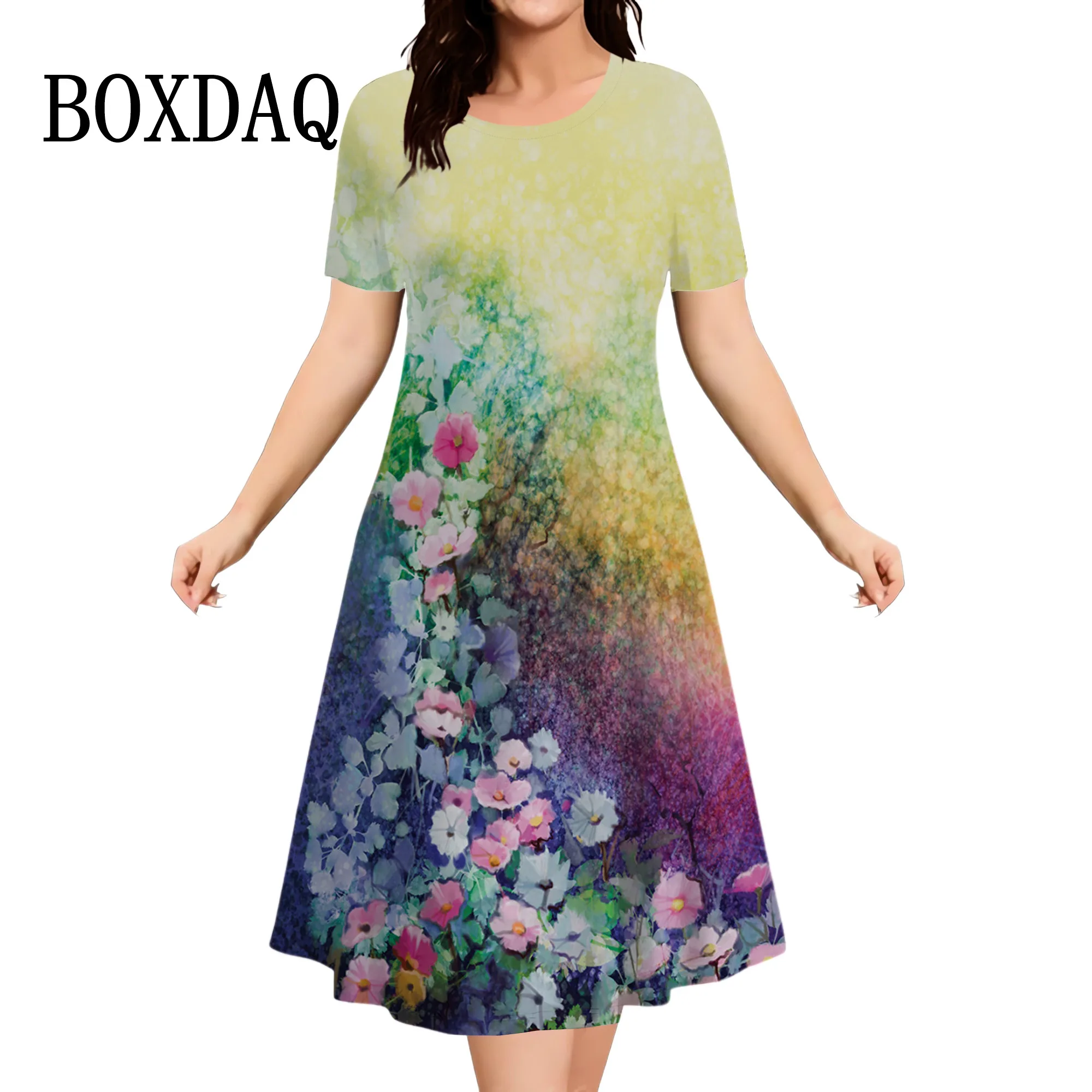 

Women Summer Sundress Floral 3D Printed Dresses Vintage Short Sleeve O-Neck Mini Dress Women Casual Print Dresses For Women 2024