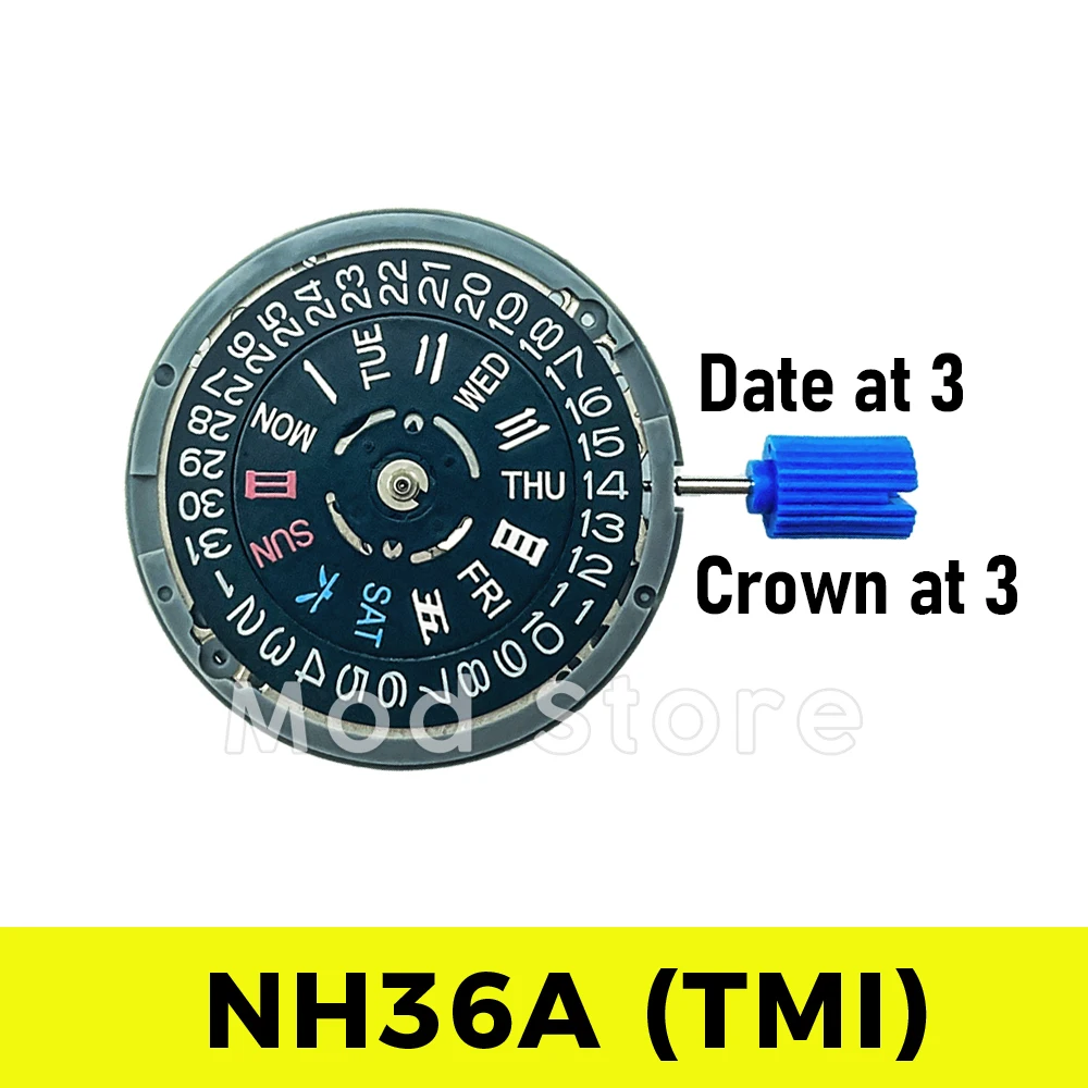 NH36 NH36A Black Day Date Wheel Crown At 3 Automatic Movement Day Date At 3 TMI for SKX Watches Hanzi