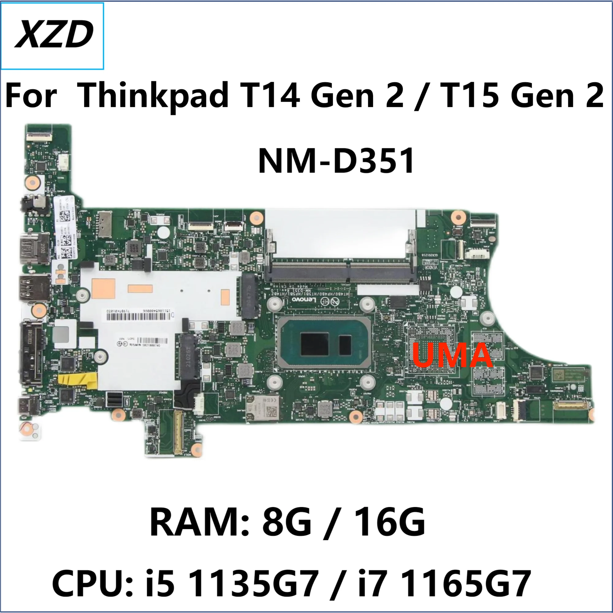 HT4B0 HP4B0 NM-D351 Mainboard For Thinkpad T14 Gen 2  T15 Gen 2 Laptop Motherboard with i5 i7 CPU 8G 16G RAM 100% Test ok