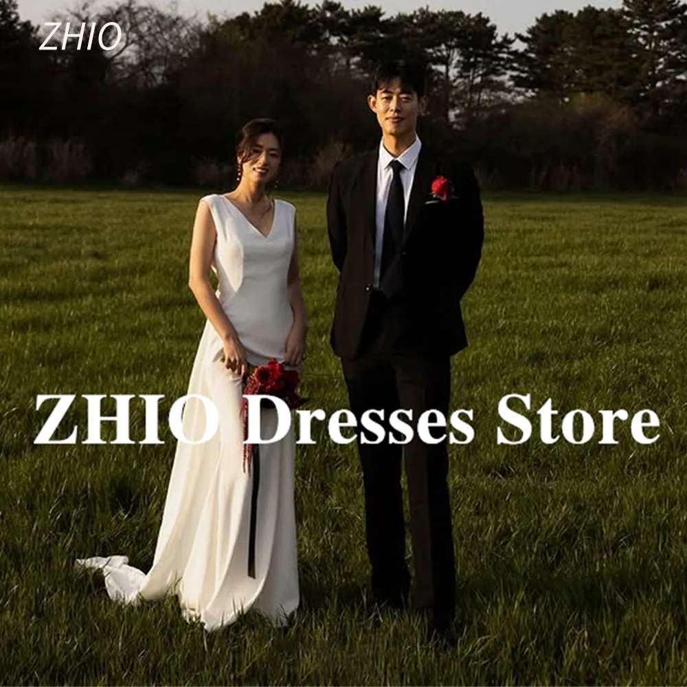 

ZHIO Fashion V-Neck Backless Wedding Party Dress Sleeveless Straight Floor-Length Korea Photo Shoot Reception Gown Customized