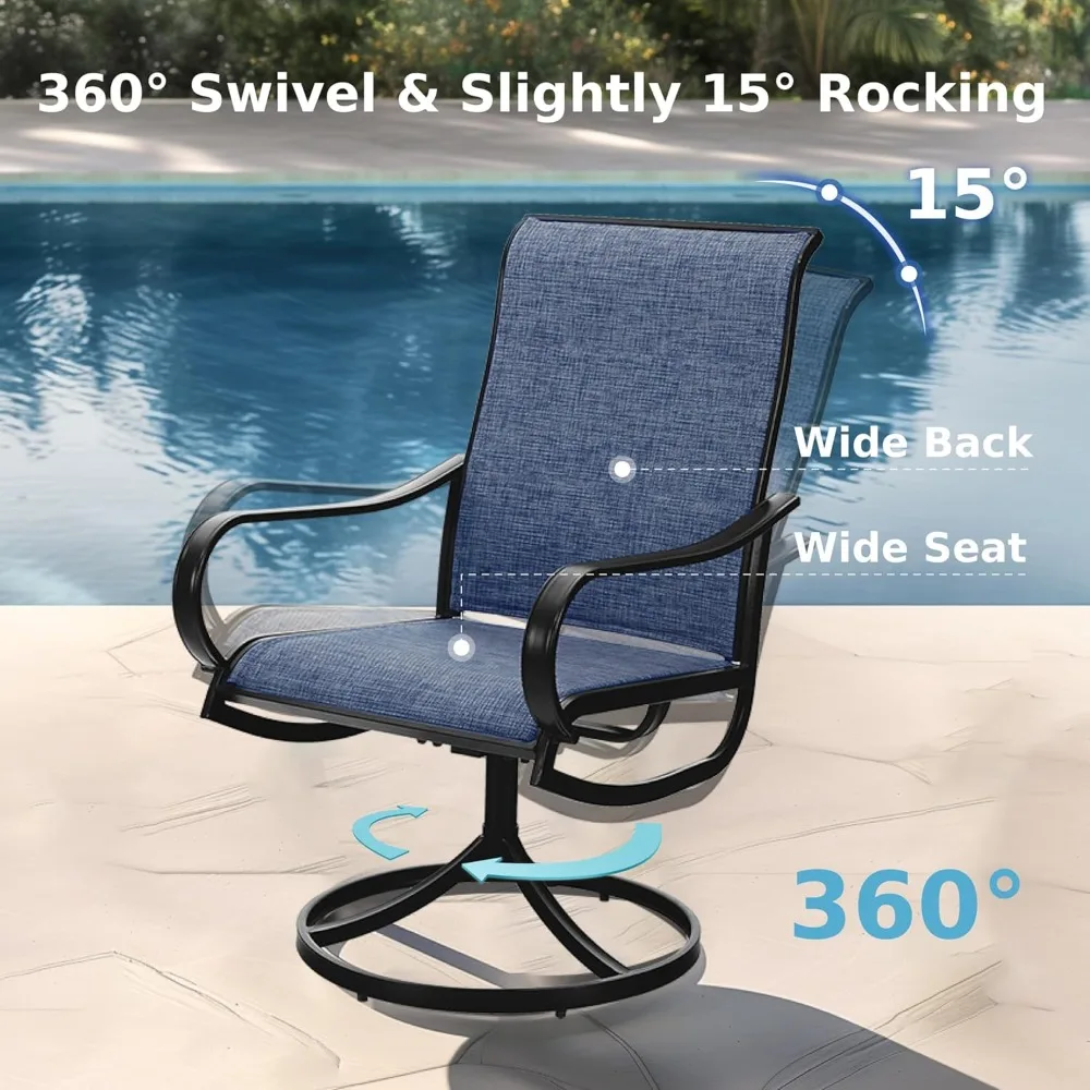 Set di 6 tavoli e sedie da patio, set da pranzo per esterni per 6 persone con tavolo in metallo e sedie girevoli, set di mobili da giardino per esterni da 7 pezzi