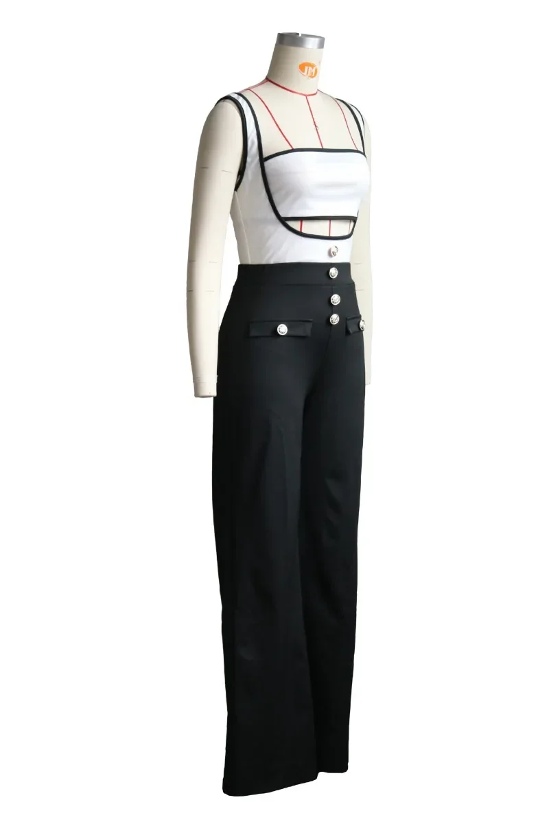 Fashion Women 2 Piece Set Strapless Crop Top Color Patchwork Buttons 2024 Spaghetti Straps Wide Leg Pants Jumpsuits Streetwear image 4