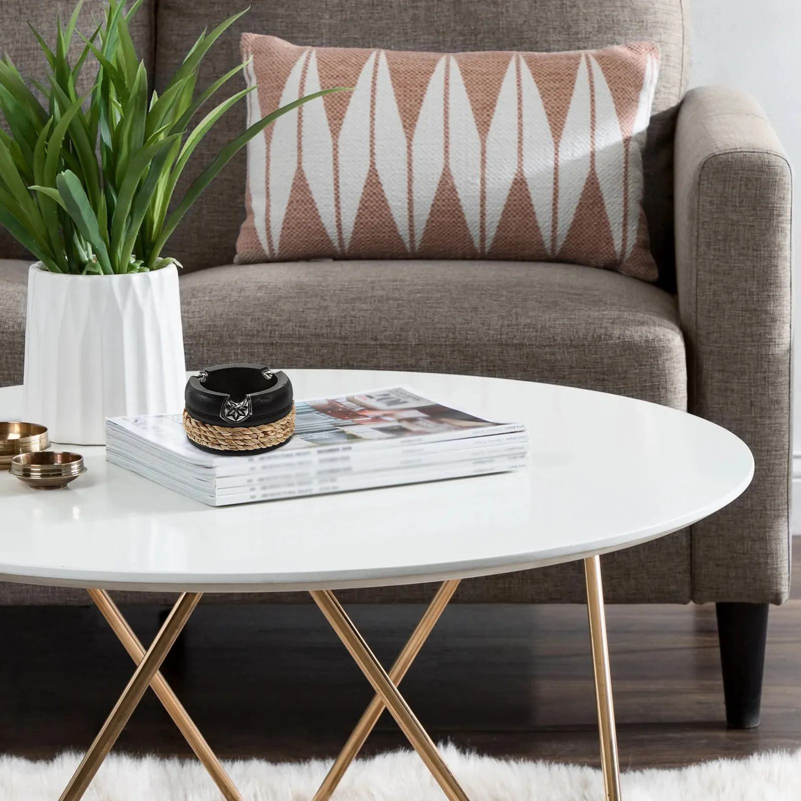 

Retro Decor Living Room Ashtray Home Creative Ashes Holder Natural Black Butt Container