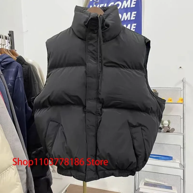 Trend Streetwear Kanye West Sleeveless Down Jacket American High Street Solid Color Waistcoat Vest Season 6 Thick Coat Men