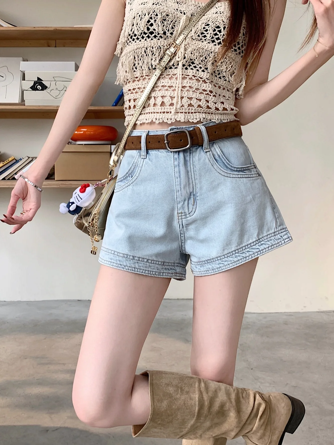 ZHISILAO Nuovi pantaloncini di jeans a vita alta Pantaloncini di jeans casual vintage da donna Estate 2025