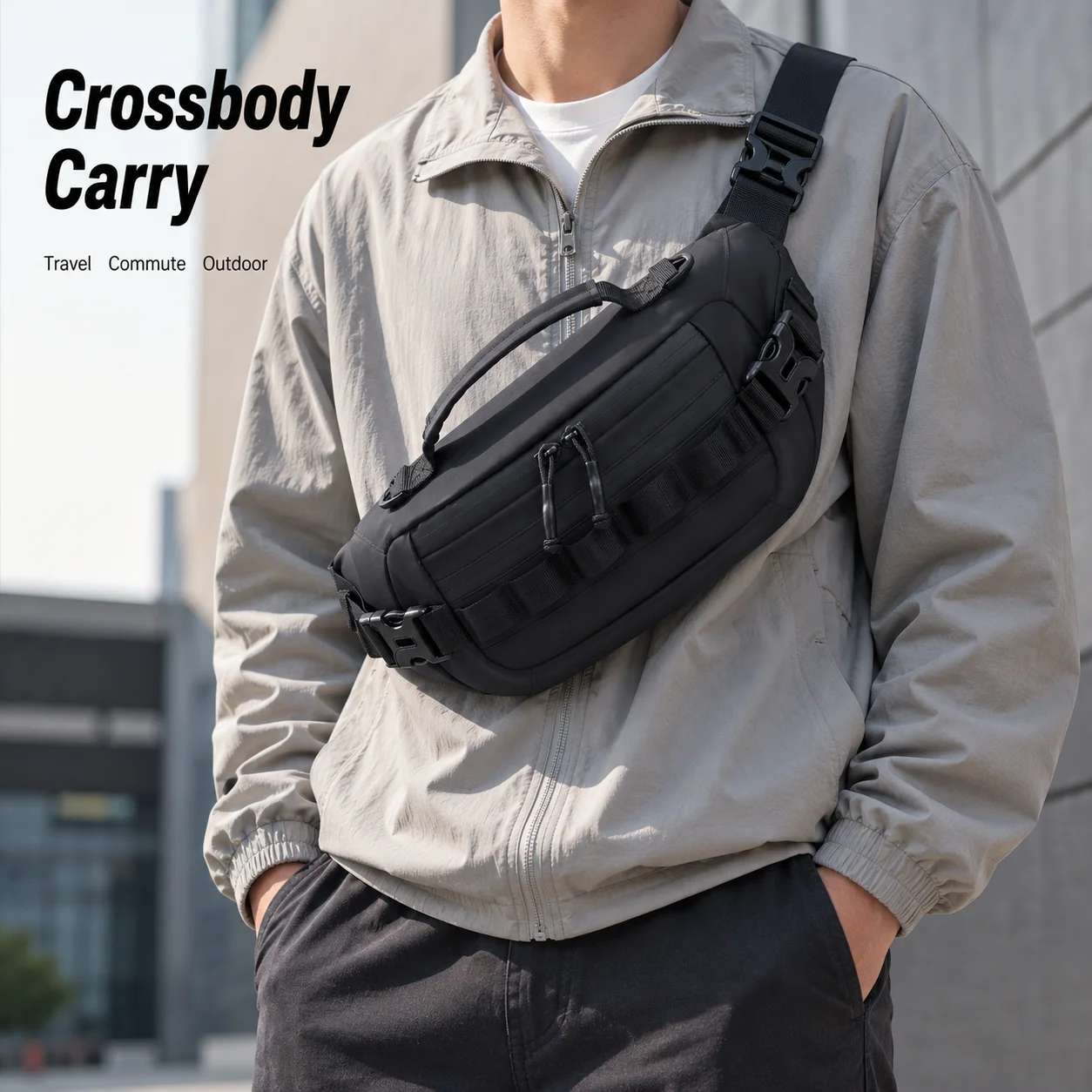 Outdoor Waist Bag Men Wear Resistant Multifunction Sling Crossbody Pack With Hidden Zipper Pocket For Commuting Travel Sports