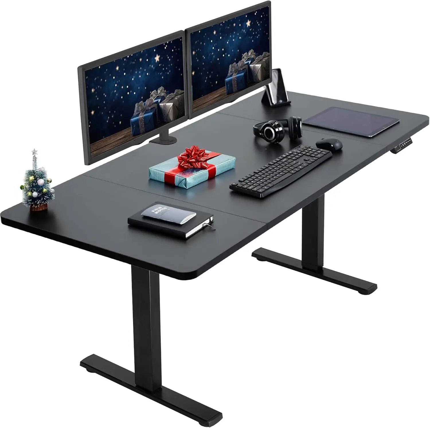 60 x 30 inch upright desk, desktop workstation, storage controller height adjustment, 1B series, black top and black frame