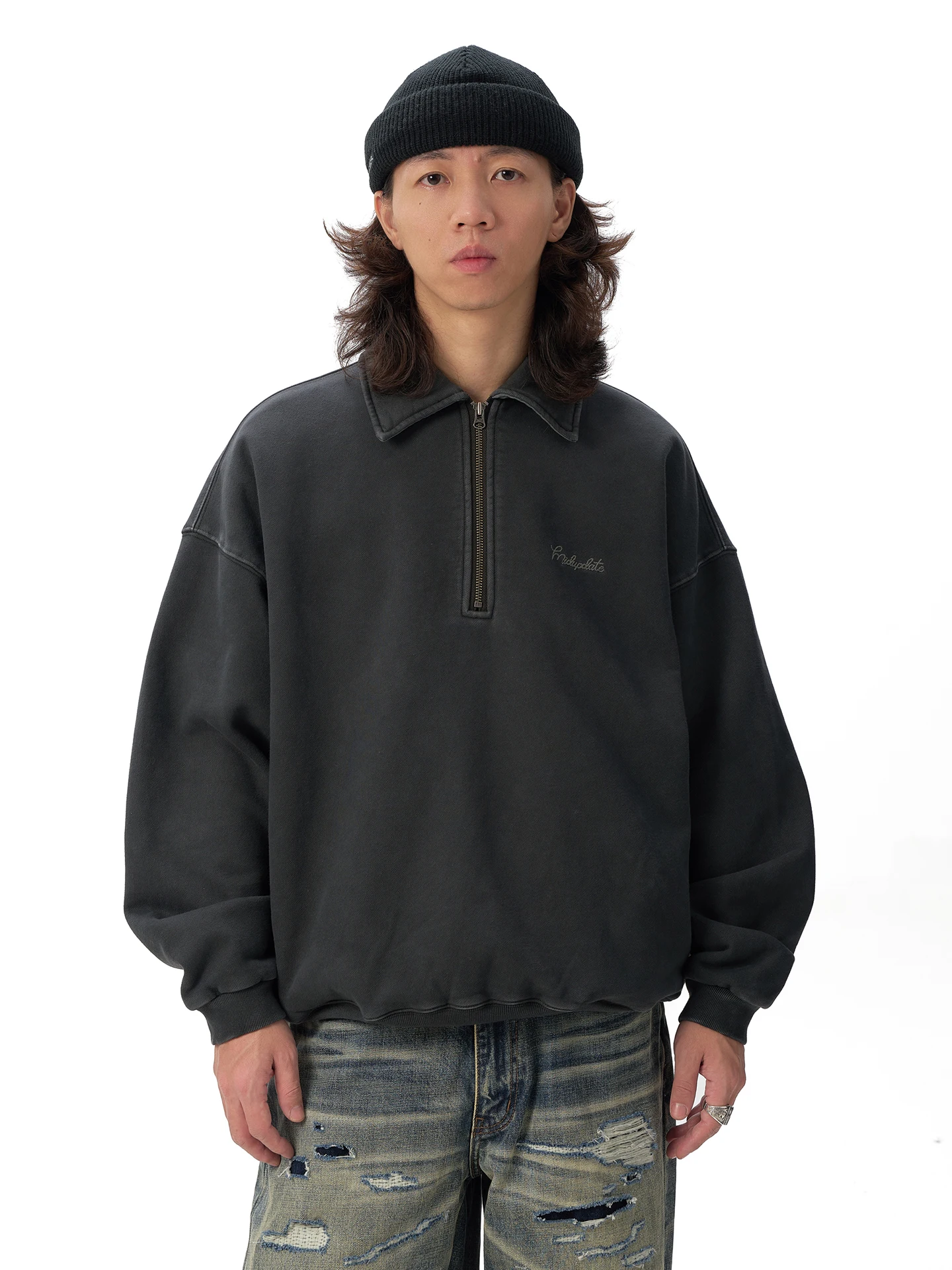 

MIDUPDATE 2025 Autumn Winter Heavyweight Retro Waed Collar Fce Lined f Zip Long Sve Sweatirt Men's Casual W...