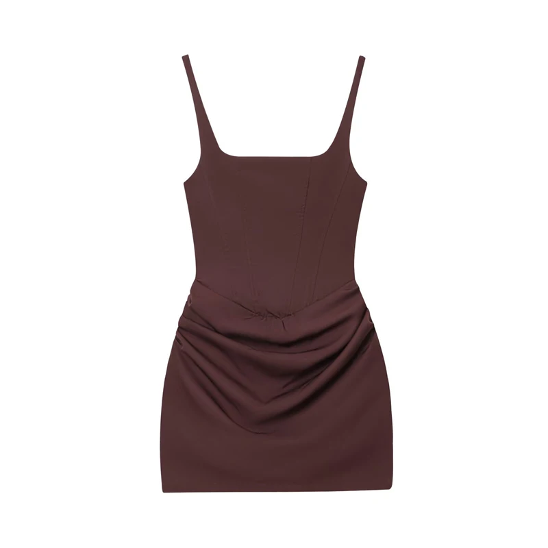 Rückenfreies, gerafftes, sexy figurbetontes Minikleid für Damen, elegantes Bandage-Kleid mit eckigem Ausschnitt, ärmellos, französischer Stil, süßes Club- und Partykleid – Detail 16
