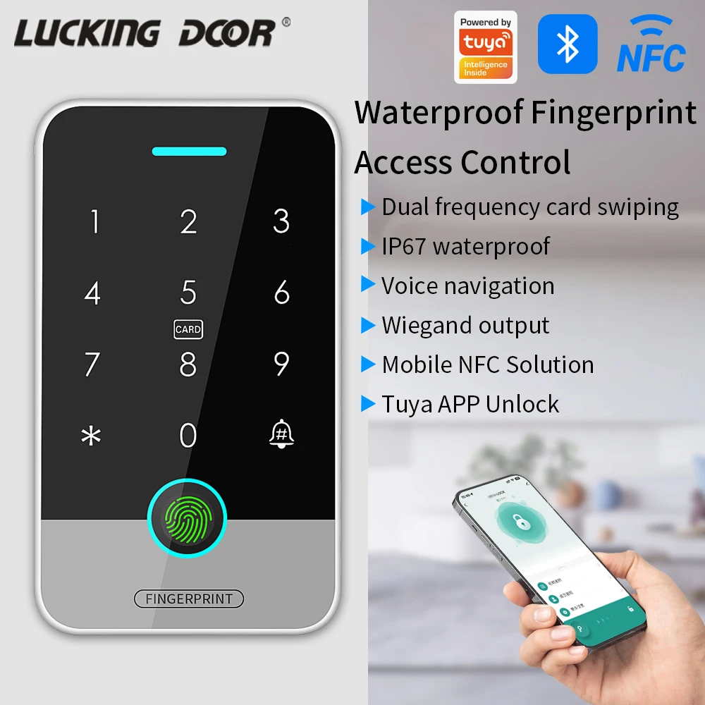 Support Tuya App 125Khz+13.56MHz Fingerprint Access Controller Standalone RFID Keyboard Waterproof Bluetooth Door Opener System