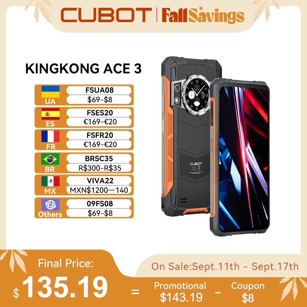 [Wereldpremière] Cubot KingKong ACE 3, ultradunne robuuste smartphone Android 14, 24 GB RAM (8 GB + 16 GB uitgebreid), 256 GB ROM, 6,583-inch FHD + 90 Hz scherm, dubbel scherm, 4G telefoon, 100 MP camera [Schip uit EU]