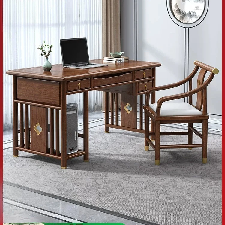 DSA new Chinese solid wood desk walnut light luxury modern desk home computer desk study writing calligraphy table