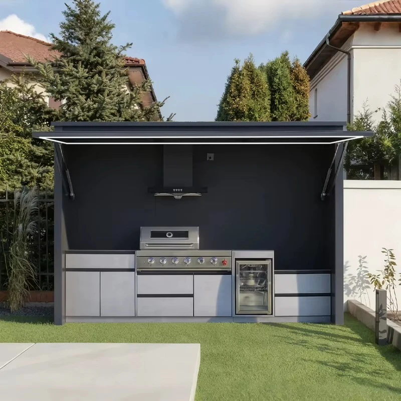 Luxury Aluminum BBQ Island, Modern Outdoor Kitchen with Gas Grill & Pizza Oven for Backyard Patio