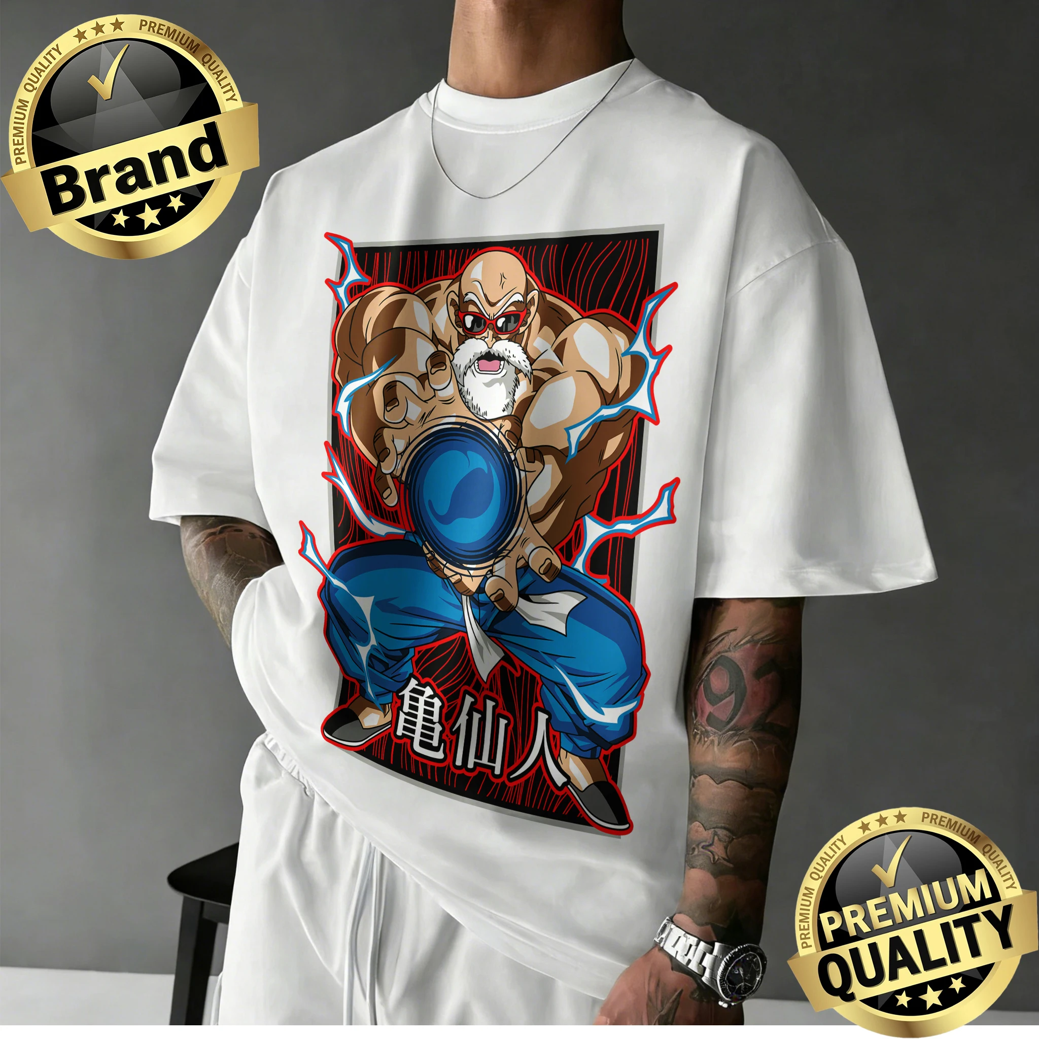 

2026 Summer New Arrival Dragon Ball Oversized Retro Anime T-shirt | Master Roshi Kamehameha Retro Graphic Print 100% Cotton Tee