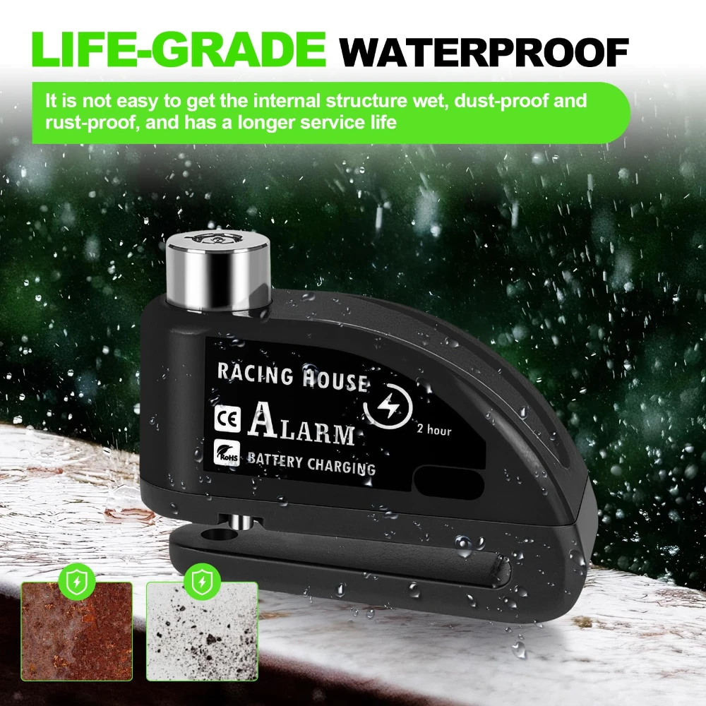 New Motorcycle Alarm Disc Brake Lock 120dB Bicycle Wheel Disk Padlock Security Anti-Theft Reminder Cable Motorbike Moped E-Bike