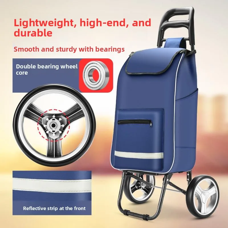 

Portable Folding Hand-Pulled Shopping Cart Vegetable Buying Cart Sturdy Iron Material Collapsible Design for Easy Storage