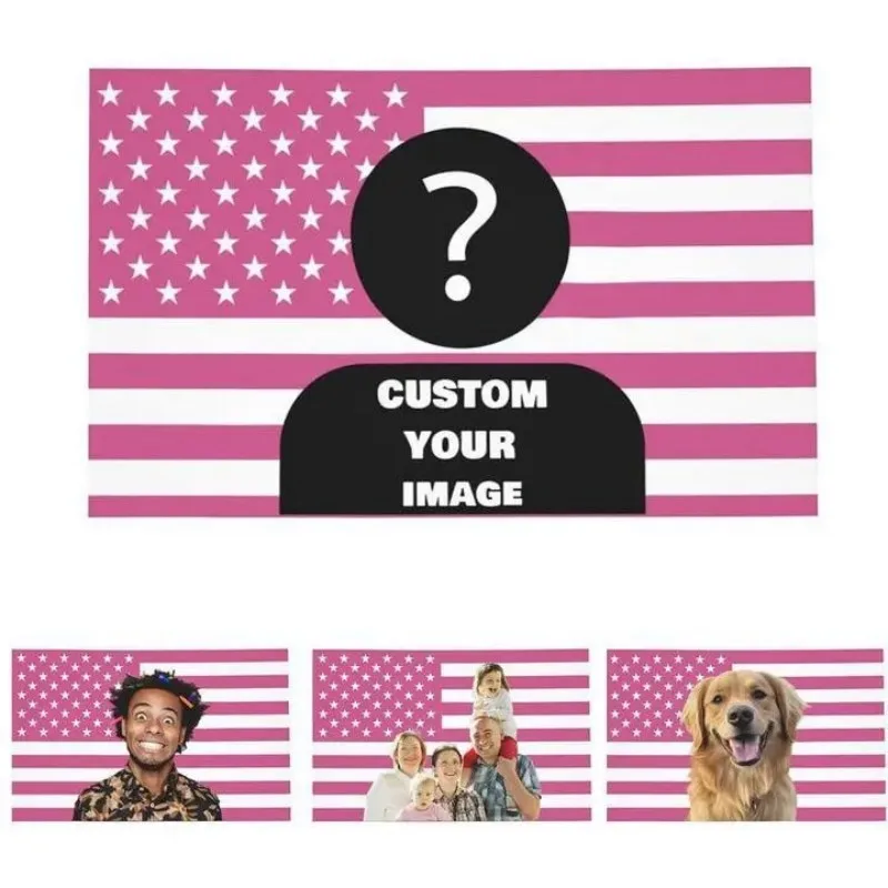 VIKAMA Custom Photo Tapestry Pink American Flag Background Personalized Custom Image Wall Hanging Banner for Party Home Decor