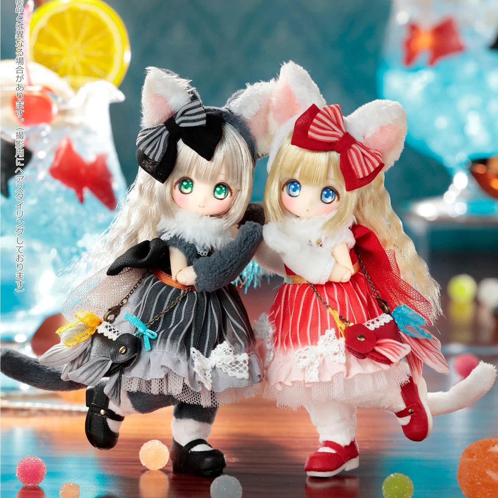 Original Azone Baby Candyruru Sugar Cups Dreaming Of A Kitten And A Goldfish  White Cat Silver Cat 12 Point Doll Toy Gifts