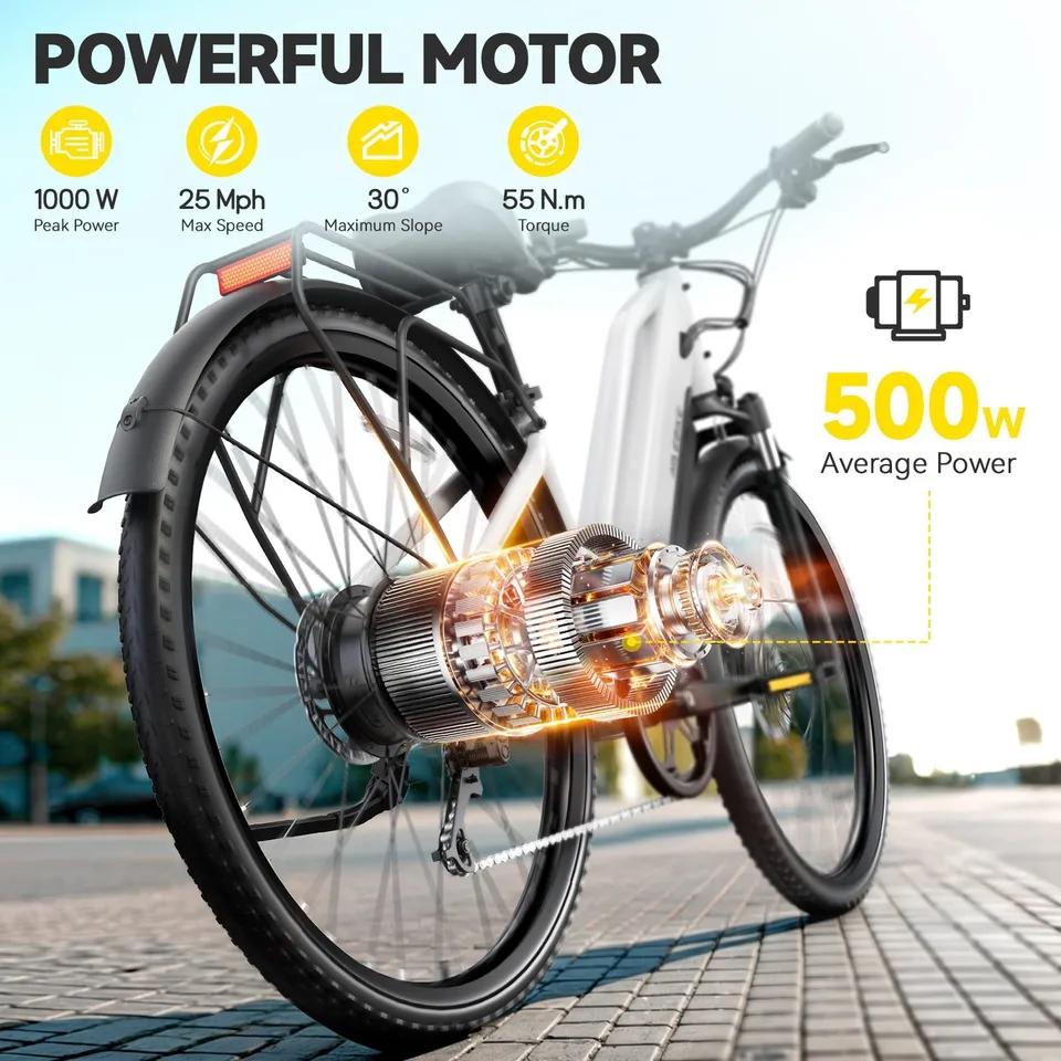 1000W Electric Bike 28MPH 7-Speed Dual Disc Brakes Commute E-City Bike image 6
