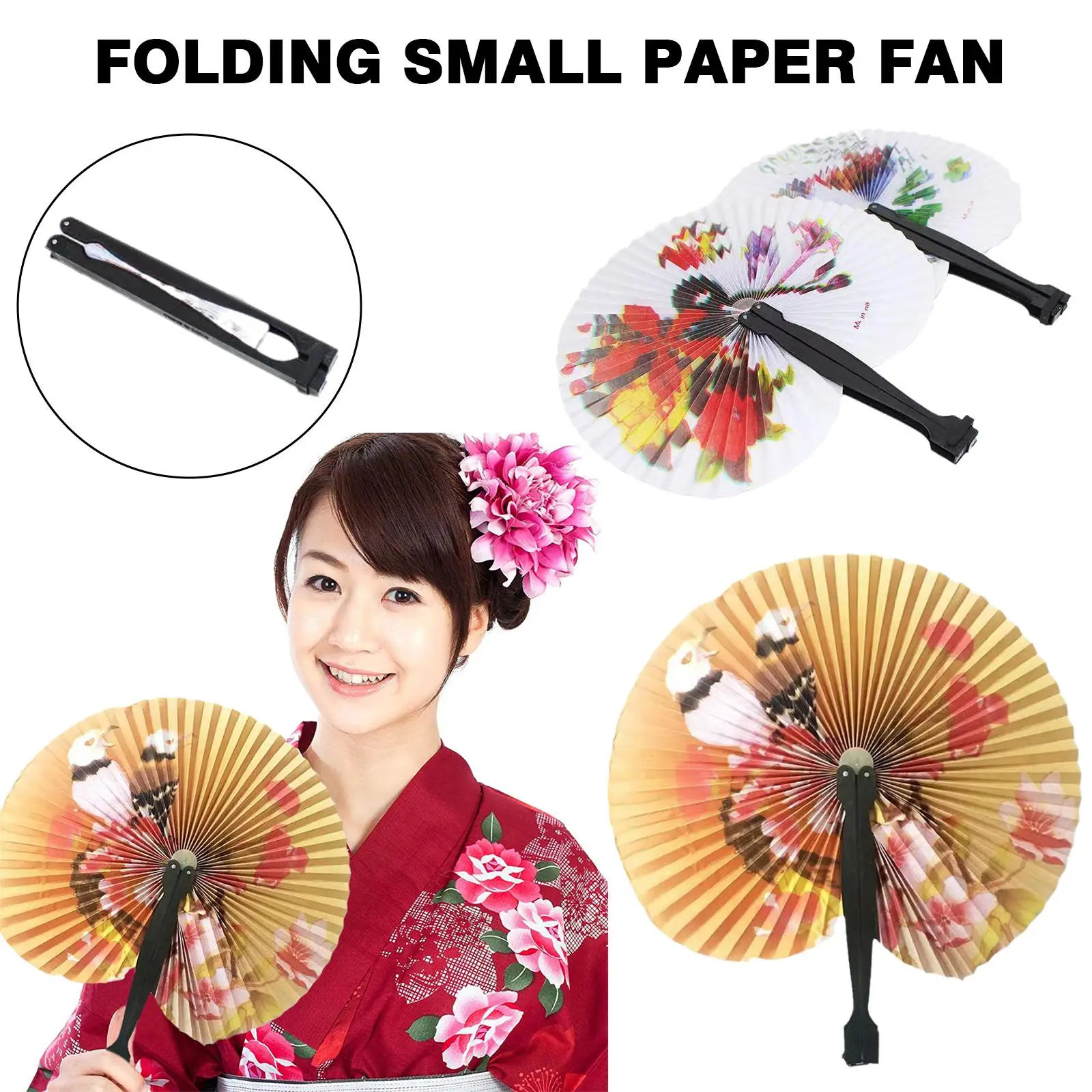 Foldable Paper Fan Retro Windmill Small Round Paper Hand Printed Party Gift Decoration Chinese Fan Random 1pc Style Color F D7I6