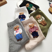Cute Trendy Cartoon Bear Mid-Calf Cotton Socks for Women Casual Sweater Adult Female Bear Socks Comfortable Breathable Home Wear