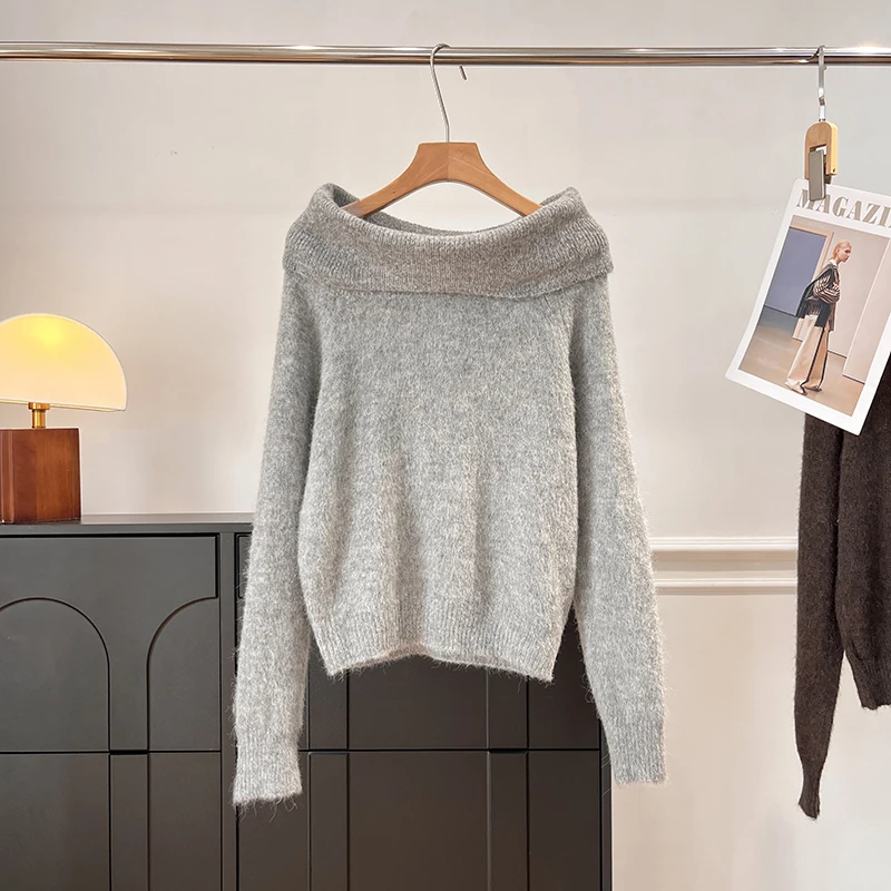 

Nordic American Design ort Knit Sweater Women's Loose Fit oulder Insert Flip One oulder Neline Autumn Winter Swe...