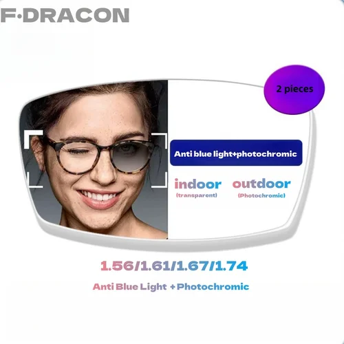 Imagen 2 del producto F·DRACON lentes fotocromáticas antiluz azul 1,56/1,61/1,67/1,74 prescripción óptica hombres y mujeres miopía astigmatismo hipermópico