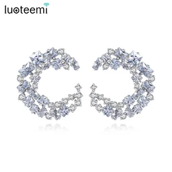 LUOTEEMI Luxury Big CZ Stud Earrings for Women Wedding Engagement Fashion Jewelry Cluster Flower Pendientes Femme Christmas Gift