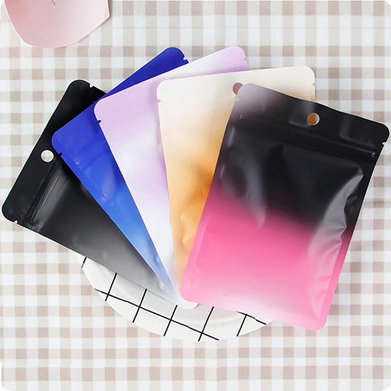 100pcs 100mmx150mm Flat Resealable Hanging Gradient Color Sachet Zip Lock Bag Jewelry Candy Powder Gift Plastic Storage Pouches