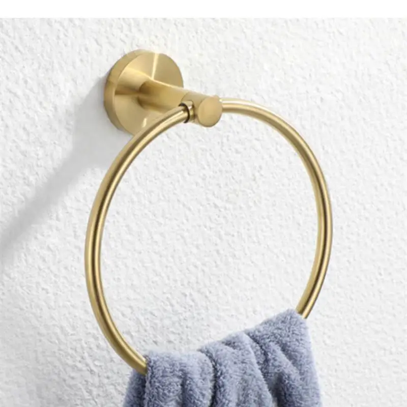 Gold Metal Towel Ring Circular Rack Wall Storage Hand Holder Bar Bathroom Shelf Coat Hanger Organizer