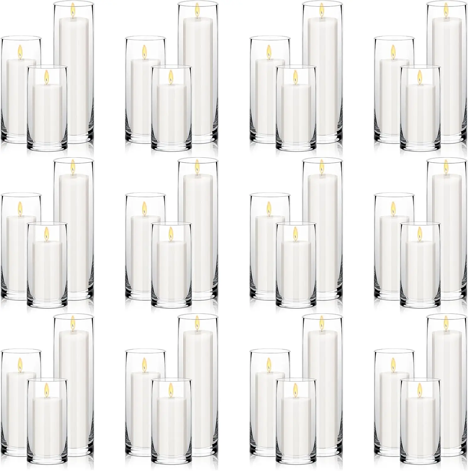 and White Pillar Candles Clear Cylinder Vases for Wedding Centerpieces Hurricane Candle Holder Party Event Home Office Decor