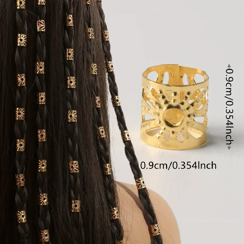 ヘアブレード用ドレッドヘアビーズ,ヒマワリのデザインクリップ,金属製の袖口のアクセサリー,透かし彫りのゴールドビーズ,40個